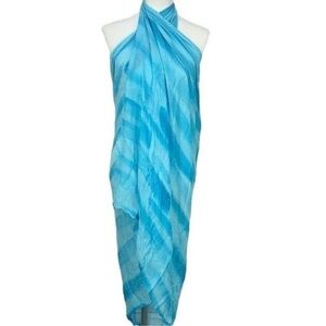 Like New Joe Fresh Teal Blue Fringed Scarf Sarong